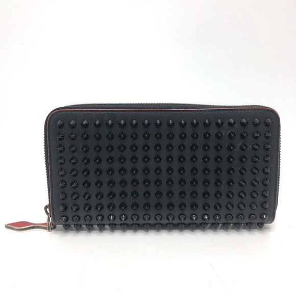 Christian Louboutin Panettone Spike studs Zip Around Long Wallet Leather Black - Picture 7 of 14